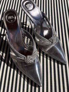 Zara Rhinestone Open Back Heels. Size 8. NEVER BEEN WORN!